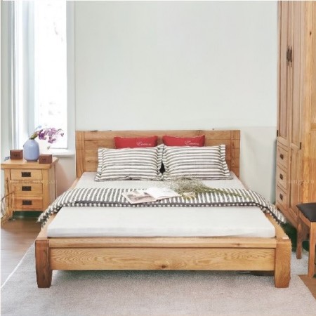 Nhật 02 - 1m6 : Giường Ngủ Gỗ Sồi - Vintage 1m6 x 2m